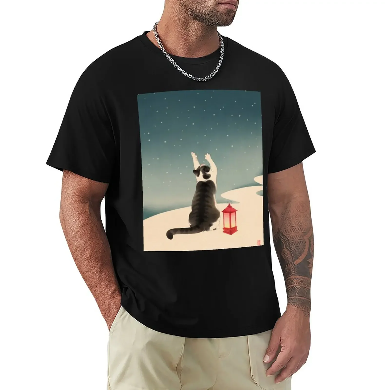 Kot łapie śnieg t-shirt kawaii ubrania zwierząt prinfor chłopięcy krótki rękaw tee men