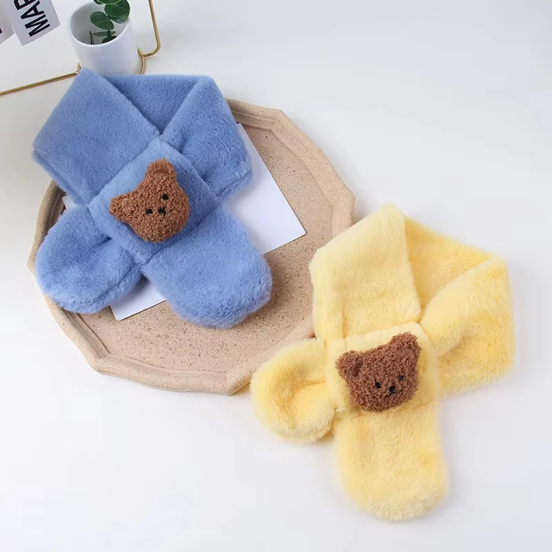 Autumn Winter Soft Plush Children Scarf Cute Cartoon Girl Baby Thick Warm Scarf Outdoor Kids Neckerchief Baby Accessories