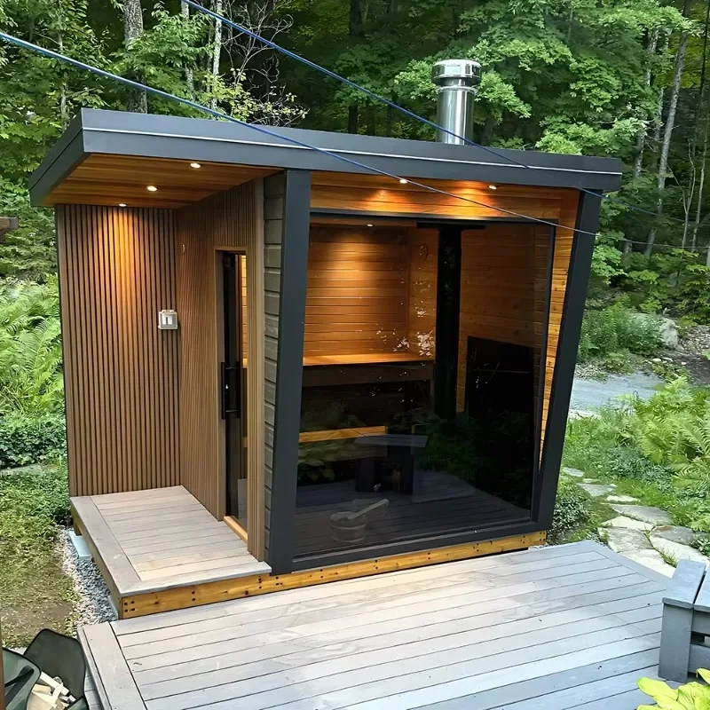 Factory sells outdoor wood sauna rooms with changing rooms for 2-4 people