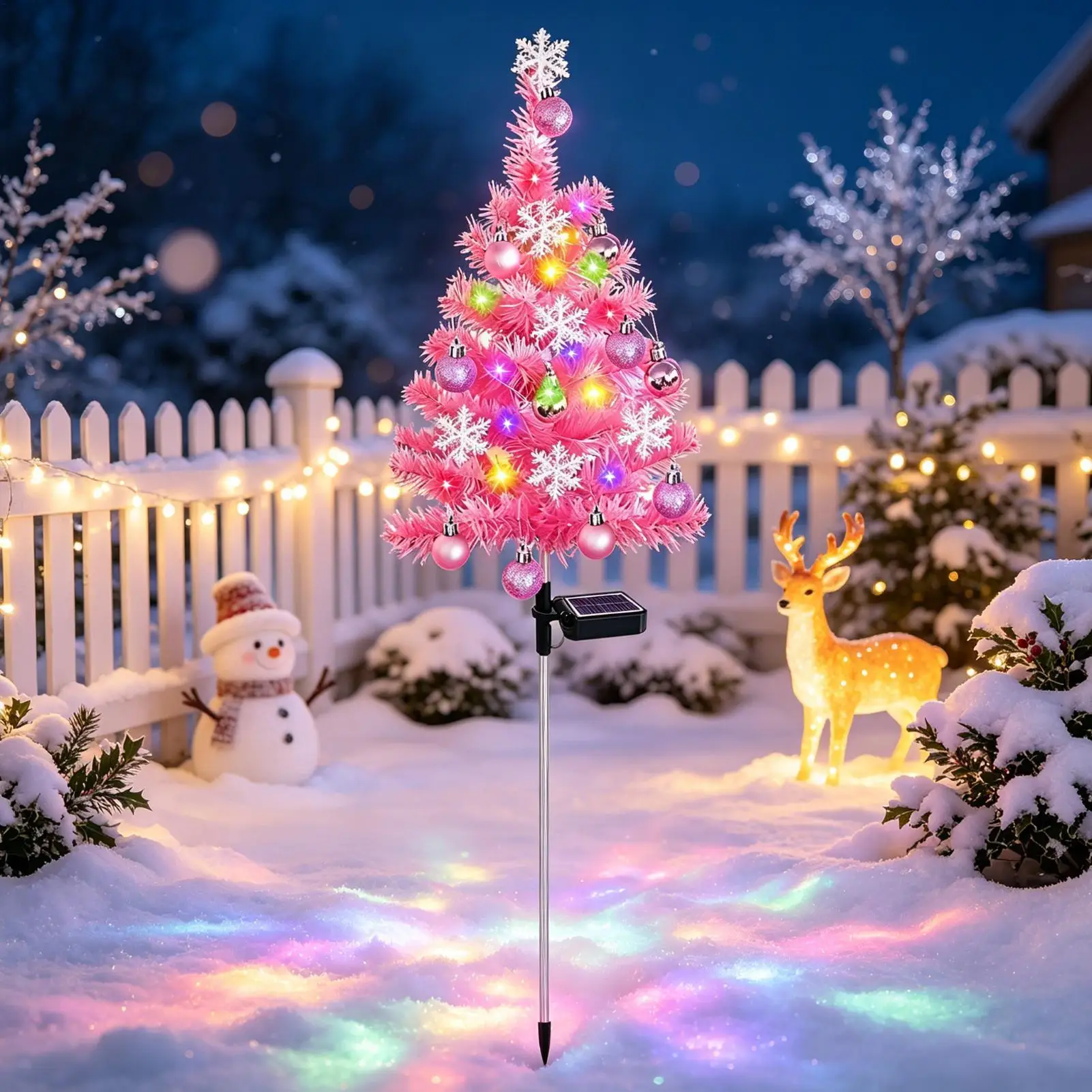 Pink Solar Christmas Tree Lamp Christmas Garden Floor Lamp Suitable for Garden Passages and Christmas Decoration Waterproof