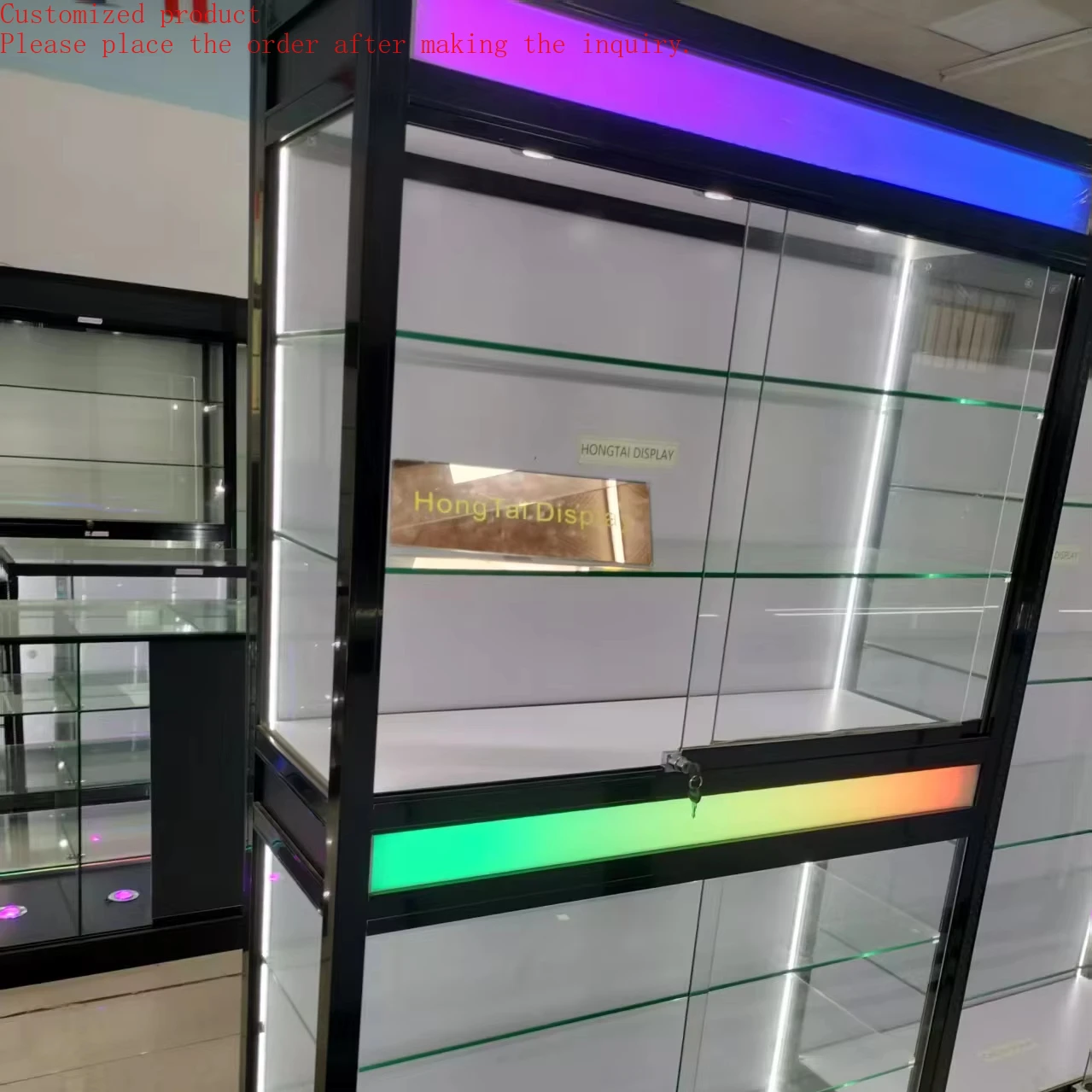 

Custom.Changed Multi Color Light With Lighting Box Full Height Showcase Premium Cigar Presentation for Boutique Glass Counter