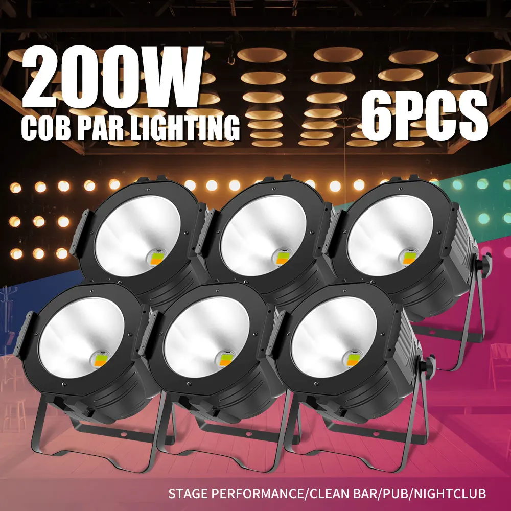 

6PCS 200W COB Par Lighting Warm White With DMX 512 Control Professional Stage Dj Lights For Disco Home Party Nightclub