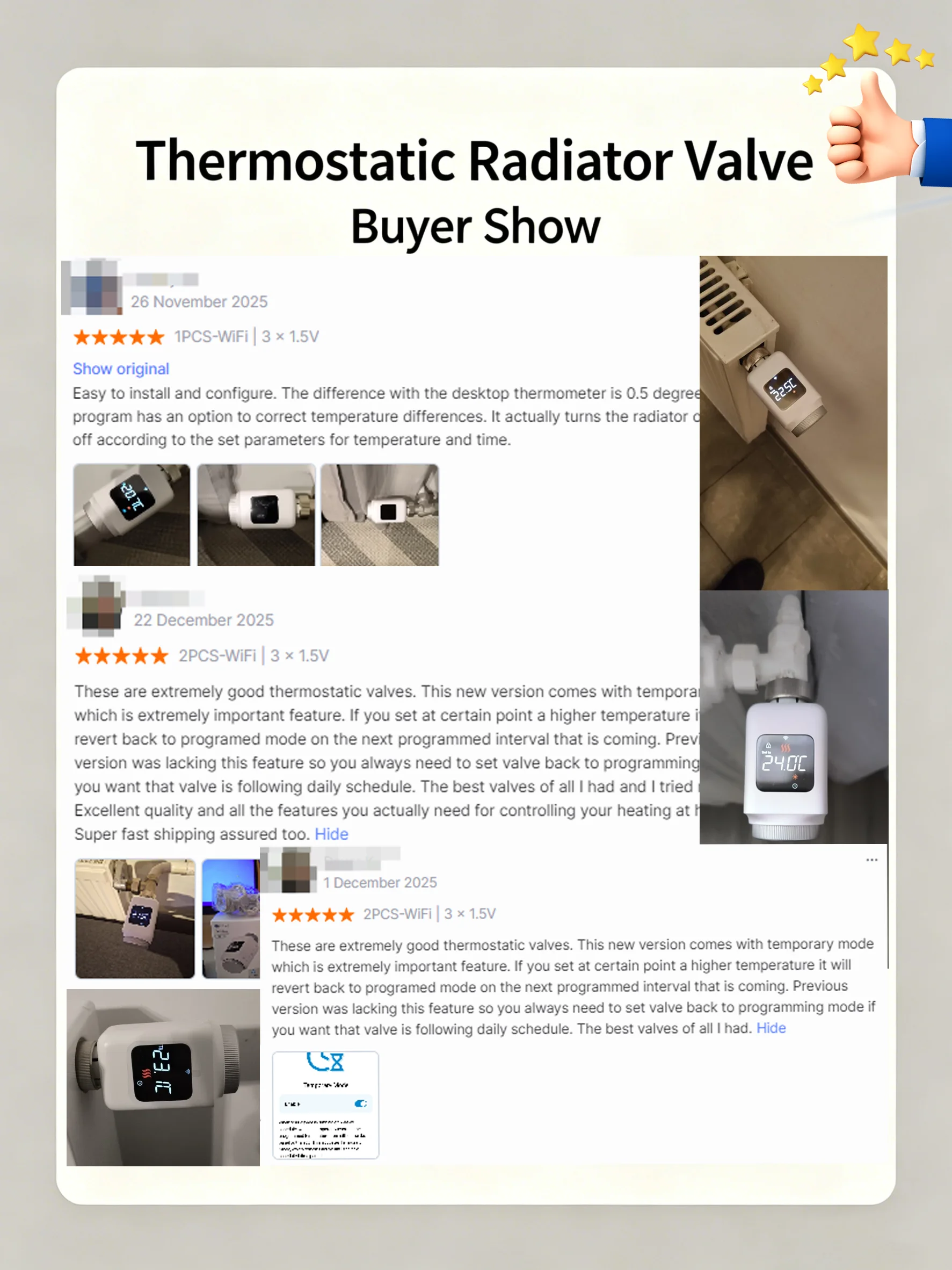 Tuya Smart WiFi Thermostatventil für Heizkörper, programmierbar, mit App-Fernbedienung, Temperaturregler, Heizungsaktuator, intelligenter, direkt mit Wi-Fi verbundener Temperaturregler, Sprachsteuerung, kompatibel mit Alexa, Google Home und Yandex Alice. – Detail 1