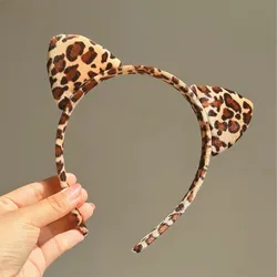 New leopard print cute cat ear hairband super cute sweet face wash hairpin cute headband headwear