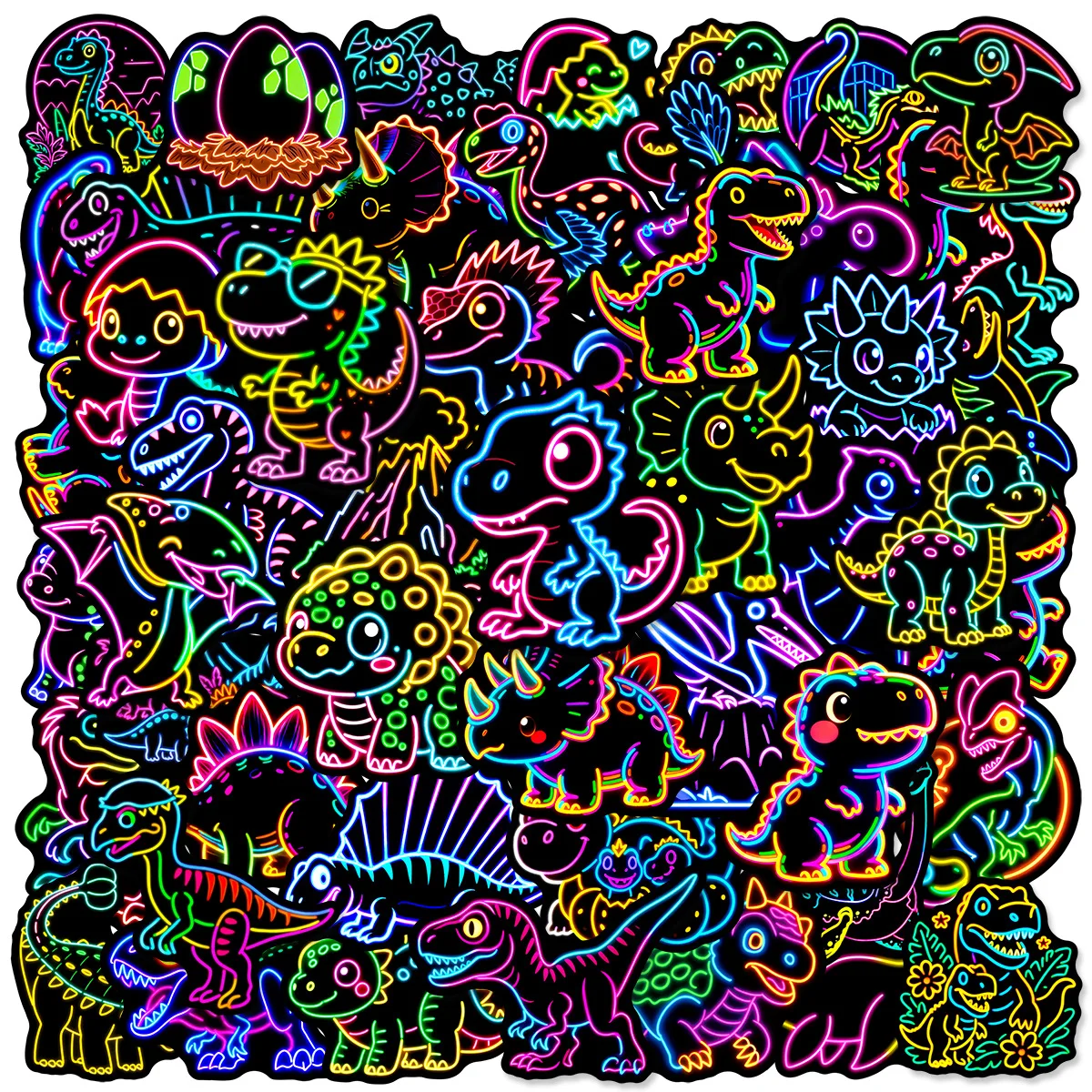 50/100 Stück Q-Edition Neon Dinosaurier Graffiti Aufkleber für Handy, Notizbücher, Laptop, Dekorationen, Wasserfeste Sticker