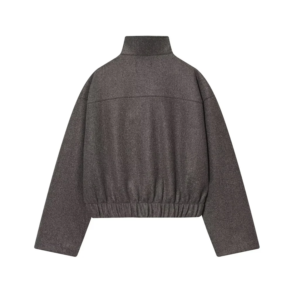 خريف جديد نمط الملابس النسائية عادية الوقوف طوق بأكمام طويلة طبقة الزخرفية المرنة سستة سترة الطيار الناعمة سترة #3