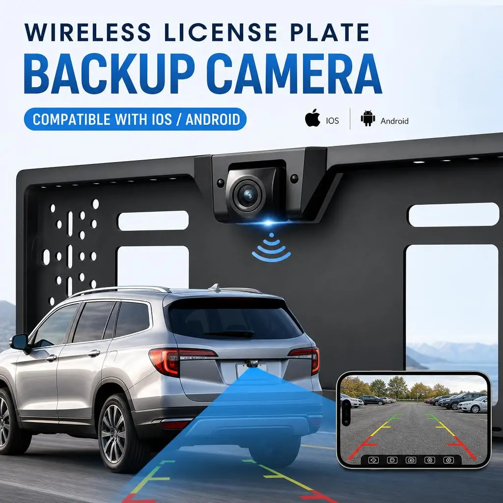 Telecamera Posteriore WIFI per Auto, Tipo Europeo a Sospensione, Telecamera Anteriore Wireless per Telaio Targa Auto, Telecamera per Retromarcia per IOS/Android