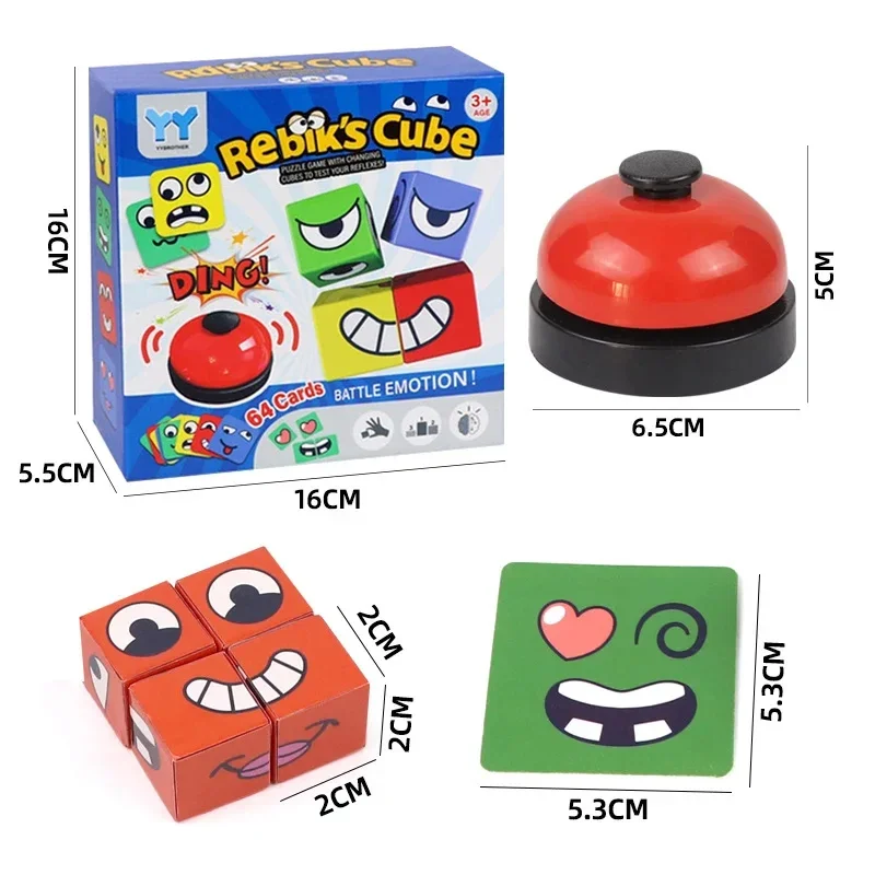 Bloques de construcción de emoticono de cubo de cambio de cara, rompecabezas de batalla, interacción entre padres e hijos, juego de mesa divertido,