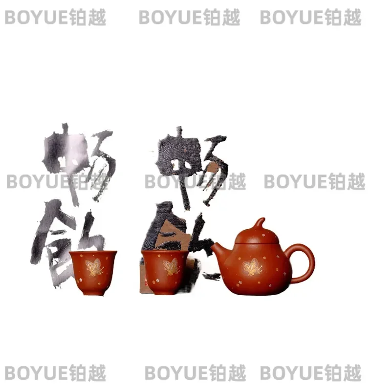 for Tang and Song Dynasties Purple Sand Kung Fu Tea Set Teapot Two Cup Gift Box Eggplant Melon Pot Falling Flowers and