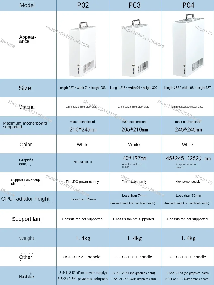 Yujiang P02, P04 portable A4 portable ITX case matx compact mini itx white side transparent small case