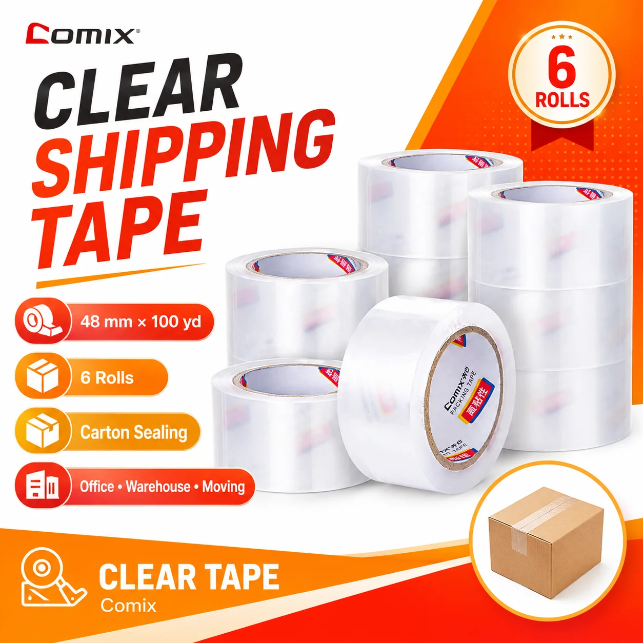comix-packing-tape-48mm-x-100y-clear-shipping-tape-6-rolls-strong-adhesive-carton-sealing-for-office-warehouse-moving