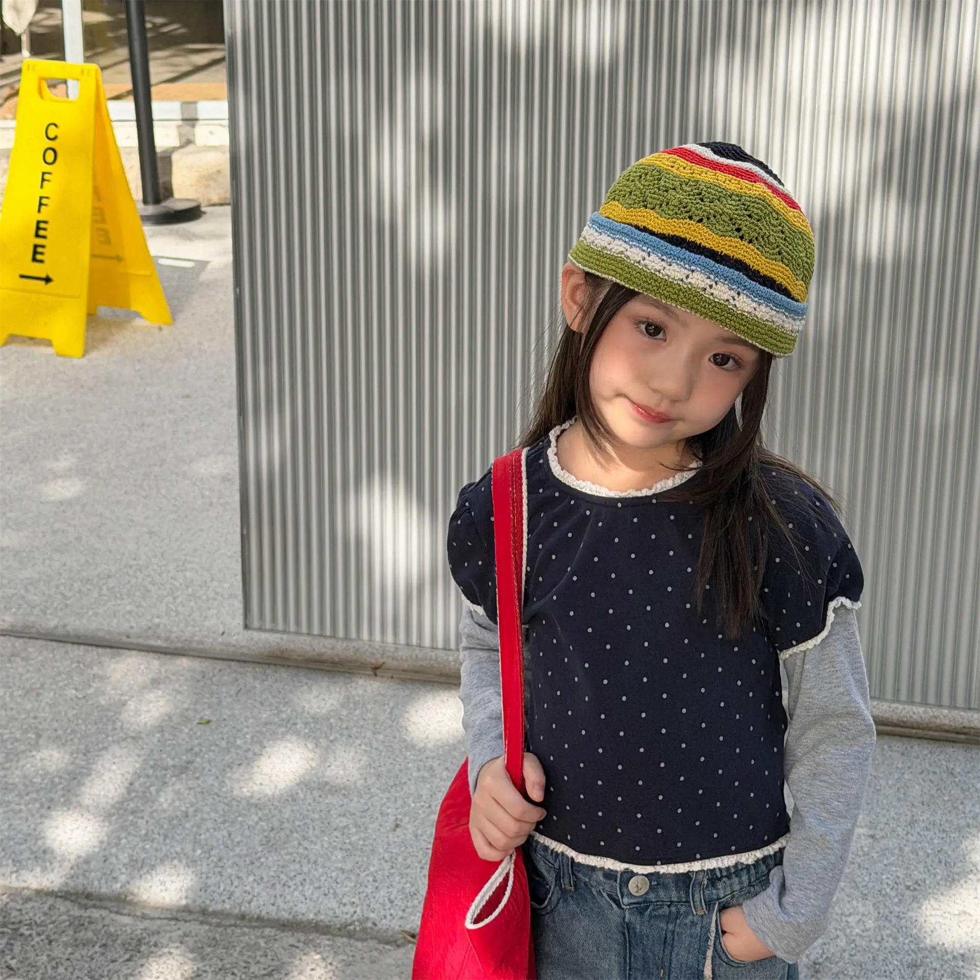 2026 Autumn New Children Long Sleeve T Shirts Girls Dot Shirts Kids Fashion Fake Two-piece Tops Baby Girl Lace Collar Tee