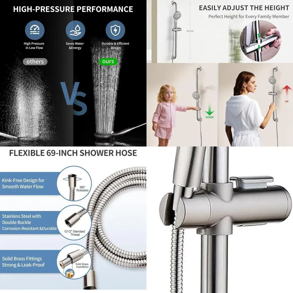 

Adjustable Height ADA-Compliant Shower Set with Handheld, Stainless Steel Bar, 69 Hose, Brushed Nickel