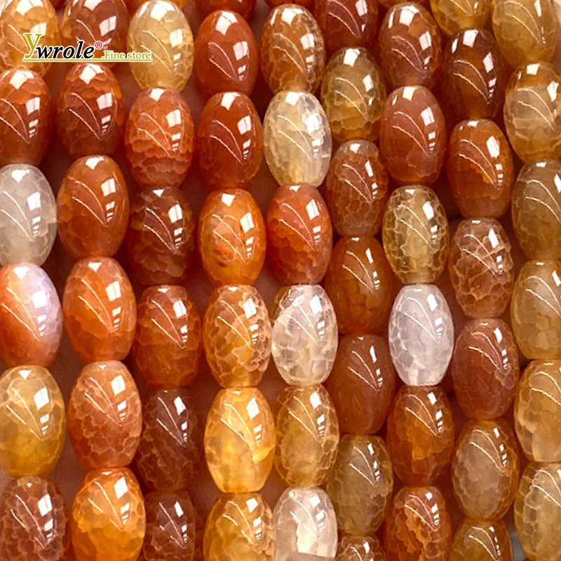 8x12mm Oval Shape Natural Stone Ice Crack Red Agate Rice Loose Spacer Beads for Jewelry Making Diy Bracelet Charms Accessories