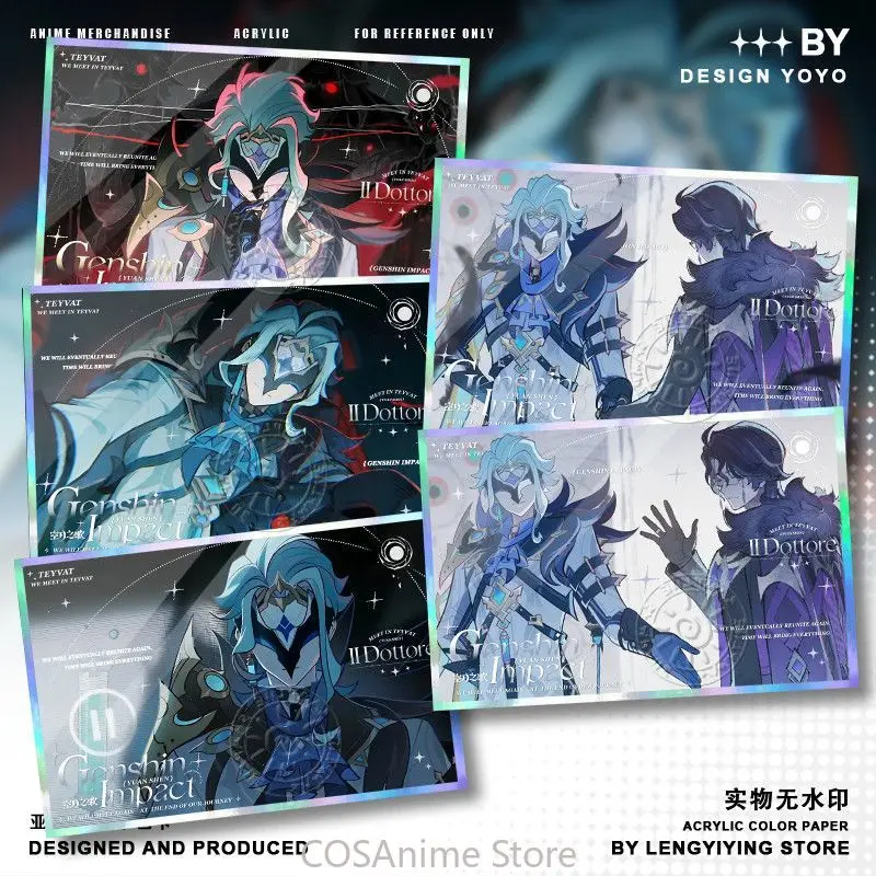 Genshin Impact Dottore Pantalone Kawaii Anime Cosplay Acryl Farbiges Papier Schreibtischständer Sammelkartensets Weihnachtsgeschenk