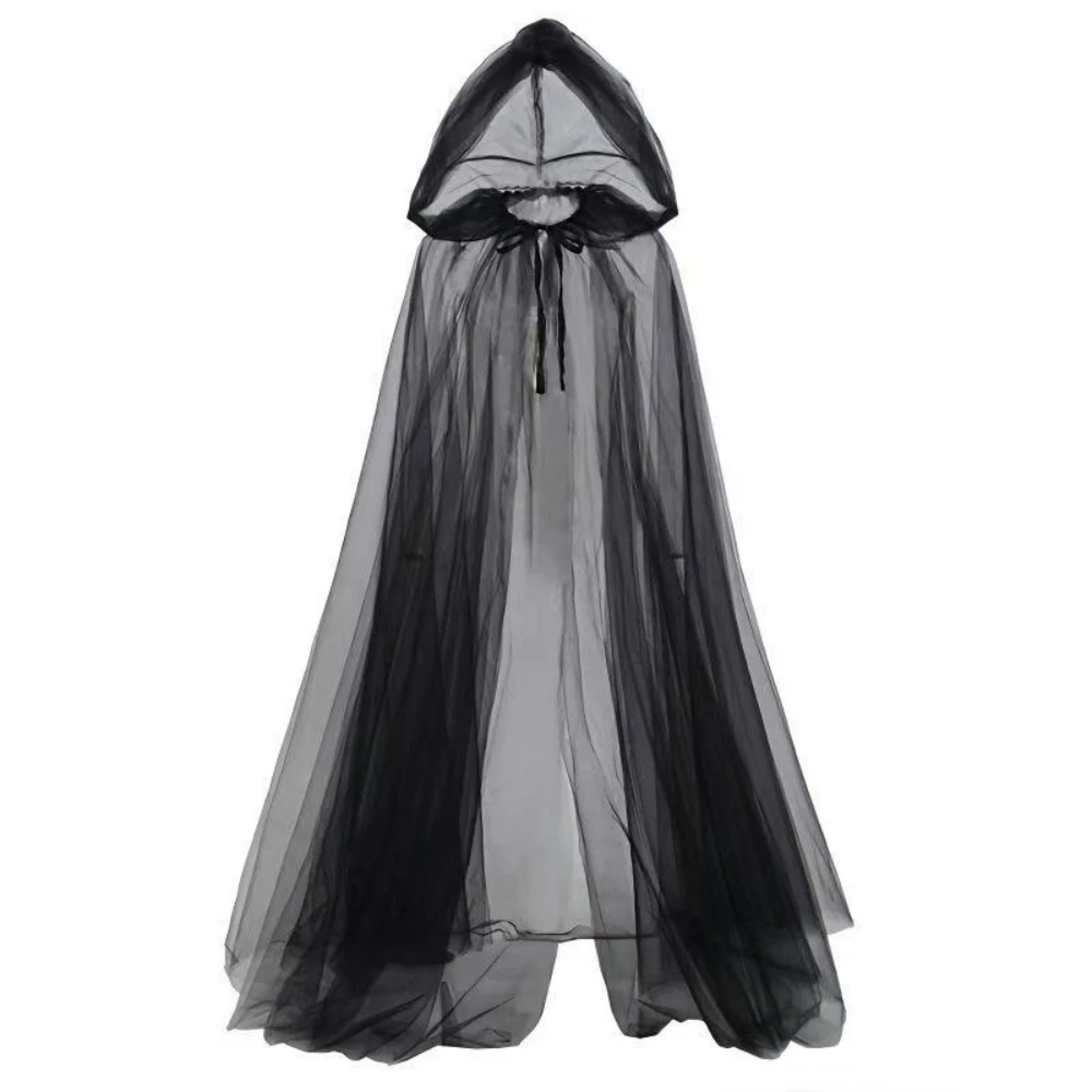 

Women Men Mesh Capes Gauze Ponchos Halloween Costume Party Costumes Thin Hooded Stage Elegant Coats Holiday DIY Shawl Decor