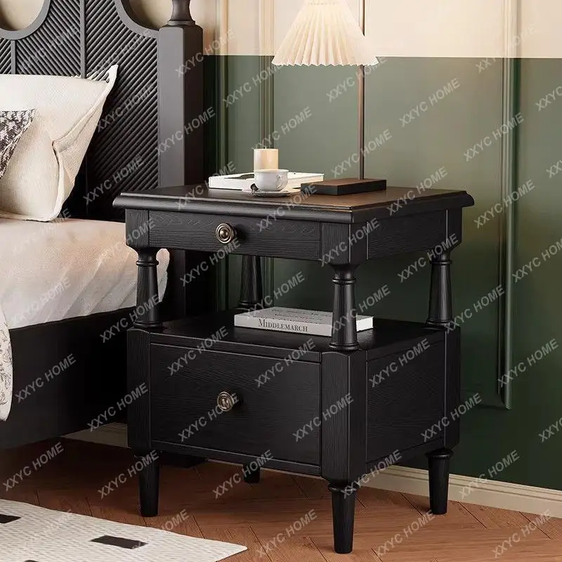 retro style ash wood master bedroom black solid wood retro storage cabinet