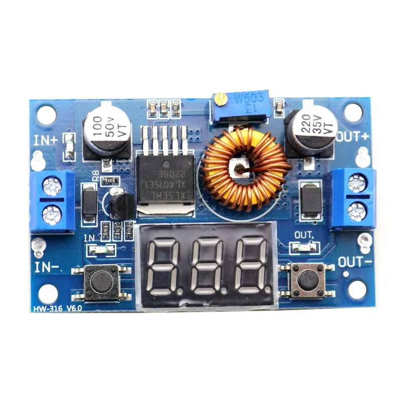5A high-power XL4015 75W DC-DC adjustable step-down module, with voltmeter display, copper column