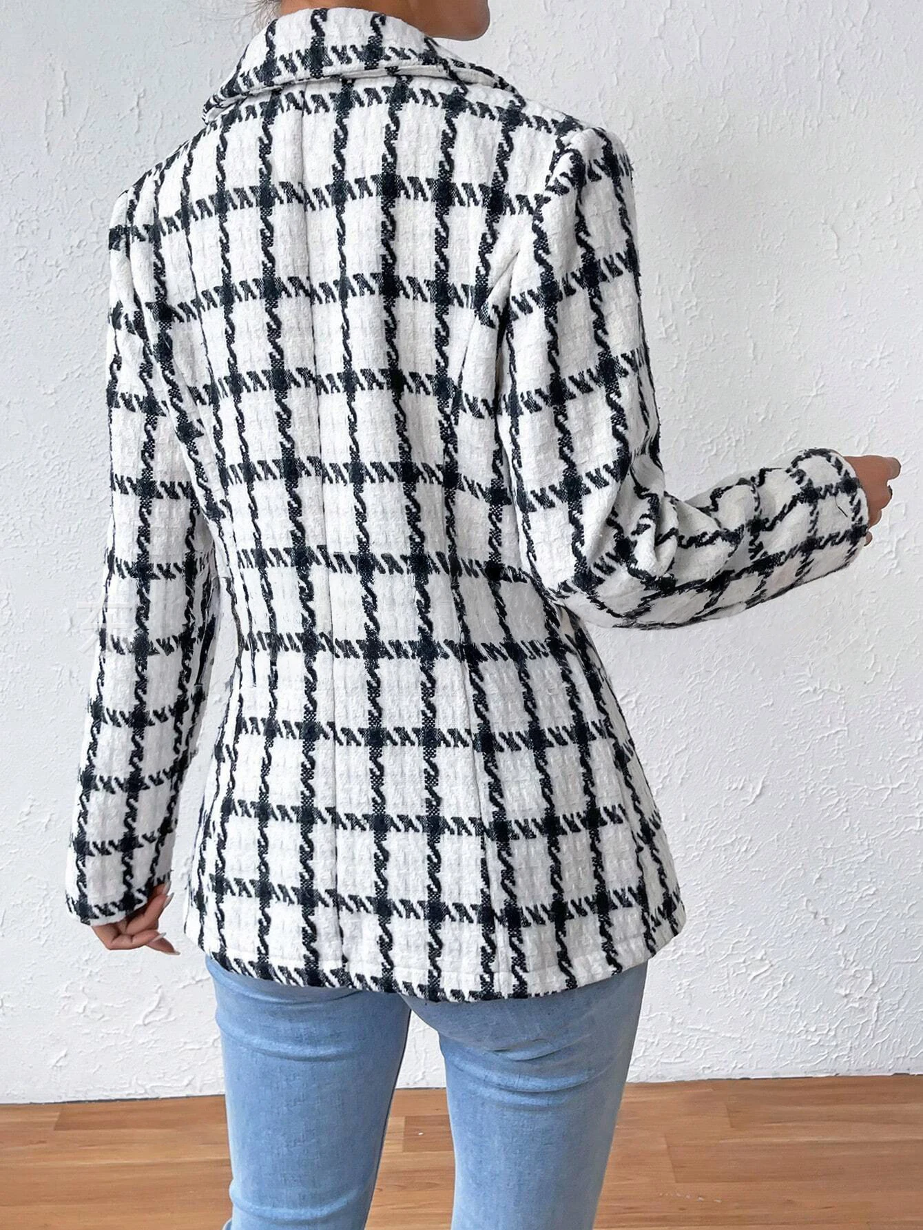 เสื้อสูทแขนยาวทรงตรงสไตล์ลำลอง ตัดเย็บพอดีตัว แฟชั่นเสื้อผ้าสตรี ไม่มีการตกแต่ง