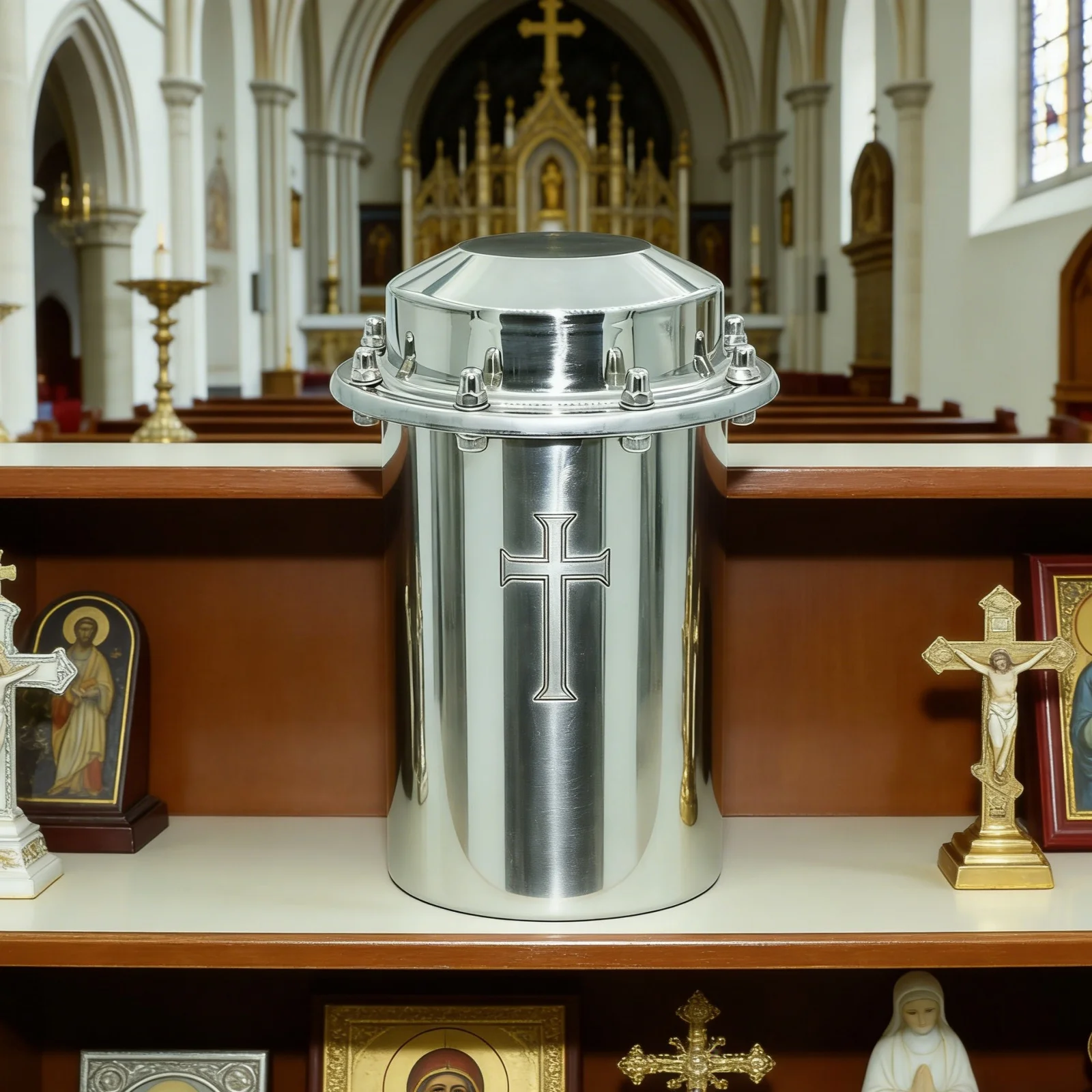 Stainless Steel Time Capsule with Laser Engraved Cross - Christian Baptism & Church Memorial Keepsake, Photos & Faith Mementos
