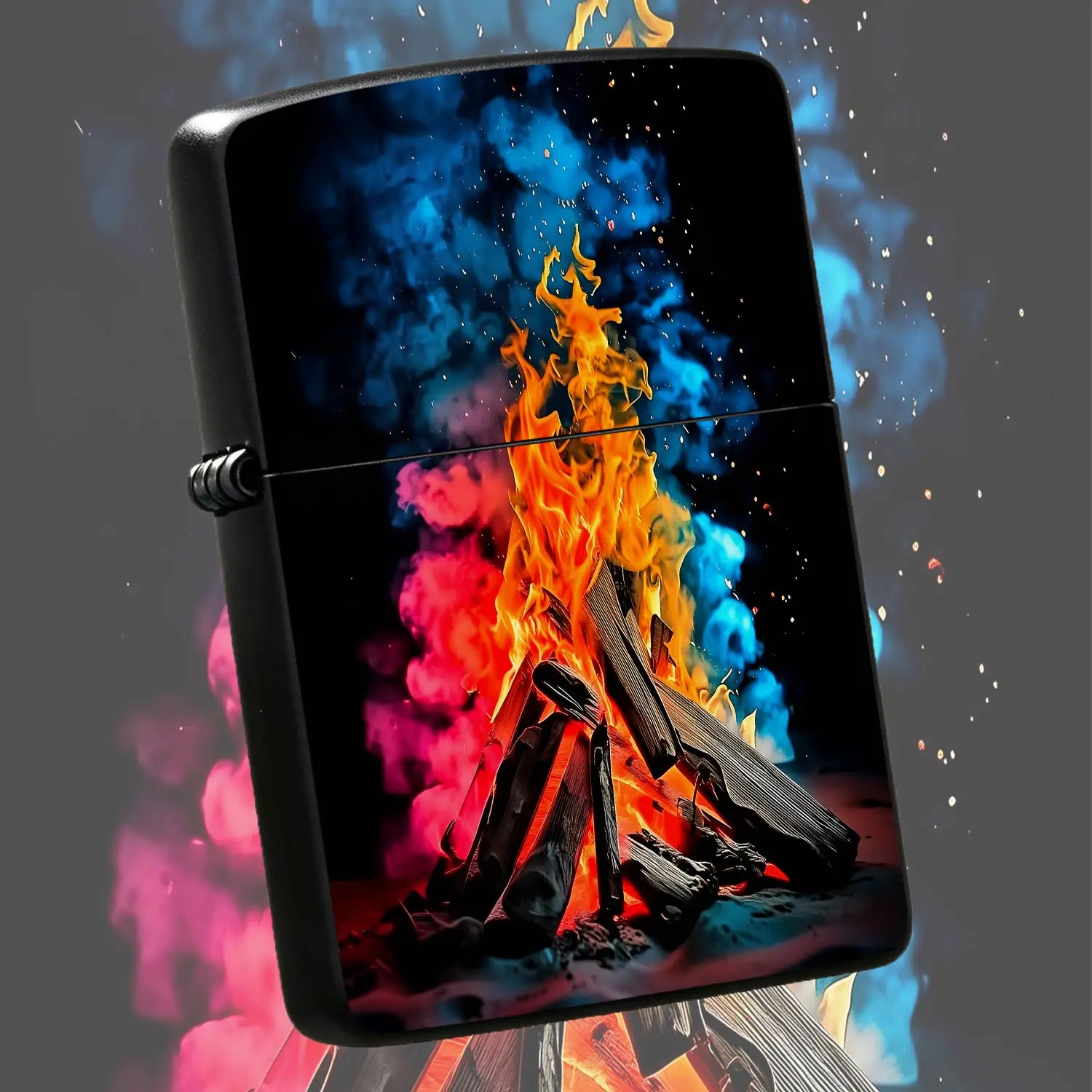 Creative Bonfire Pattern Lighter, Vibrant Colorful Campfire Art Print Portable Igniter, Suitable For Camping Travel Daily Use, Stylish Decorative Practical Tool For All Scenarios, Nice Gift Choice For Friends And Family A Humorous And Inter