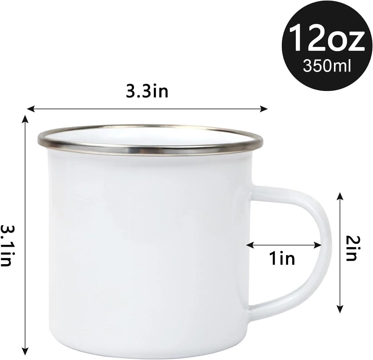 1/4Pcs Blank Sublimation Enamel Mug 12oz White Camping Mug Stainless Steel Rim Heat Transfer Blank Cup for DIY Printing