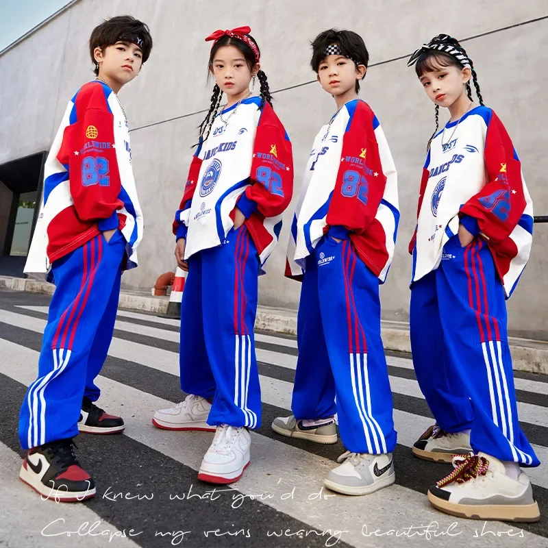 Performance-Kleidung für Kinder, Hip-Hop-Street-Dance-Trendkleidung, lockeres explosives Straßenset für Jungen, Grundschulsport