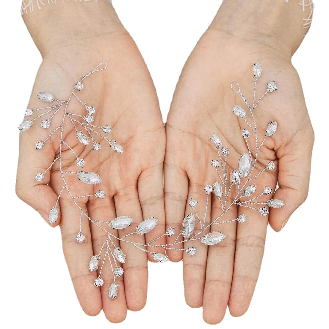 Bridal Crystal Wedding Headband Silver Leaf Rhinestone Hair Vine for Bride and Bridesmaids Elegant Hairpiece Accessories