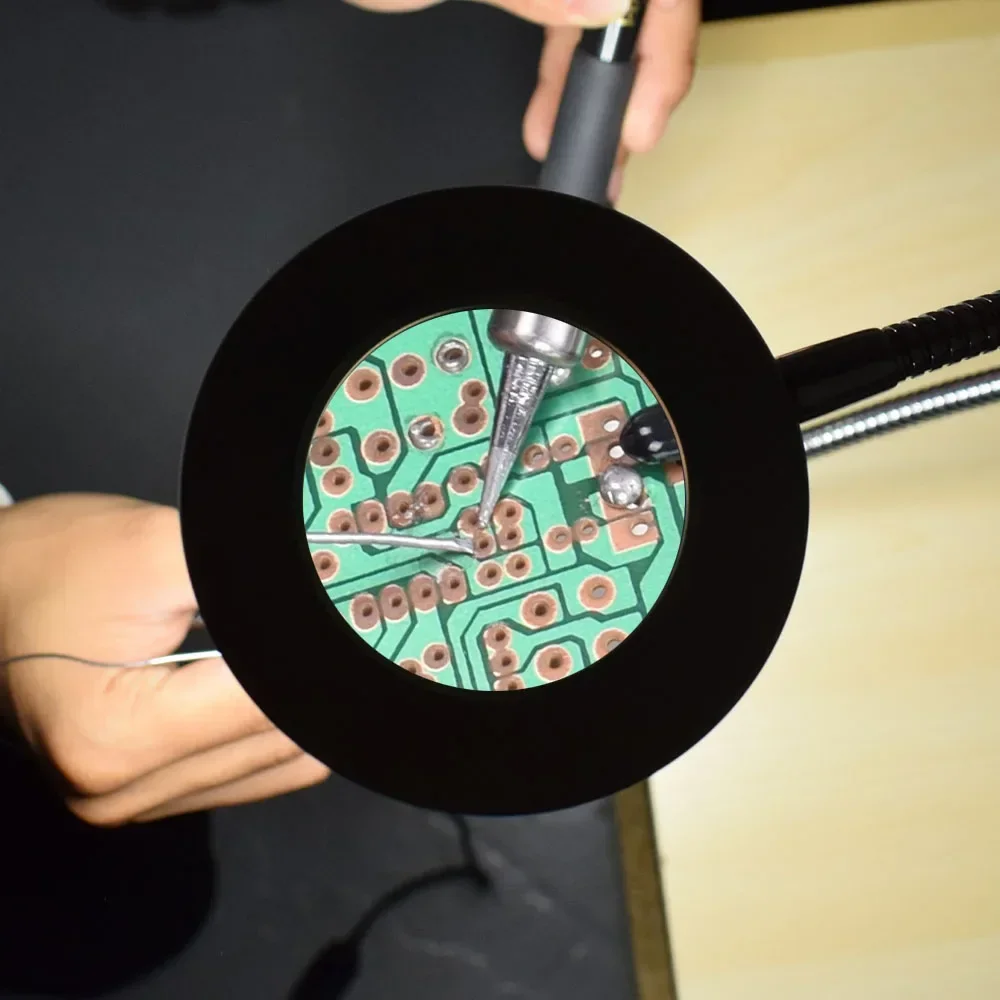 3x Magnifying Glass with Light Soldering Iron Stand Vise Two-jaw Combination Tools with Flexible Black Shaft Magnifier Loupe