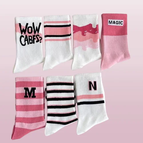 2024 New Fashion 7/14 Pairs Autumn Socks For Women Long Tube Versatile High Value Student Letter Casual Socks