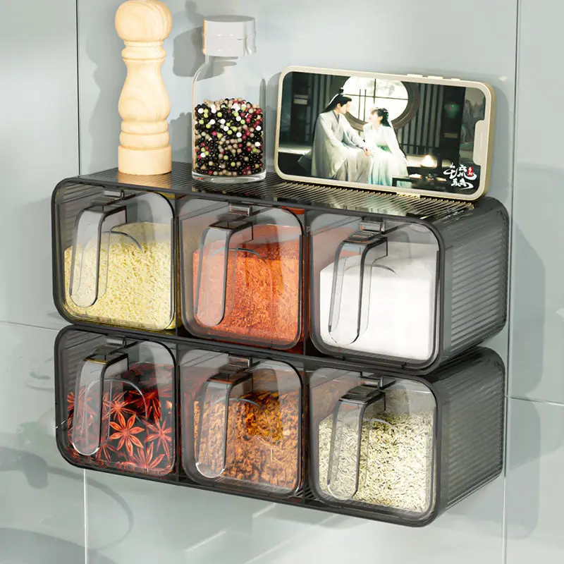 Seasoning box, household kitchen, multi compartment storage, salt, monosodium glutamate bottle, salt jar, seasoning combination