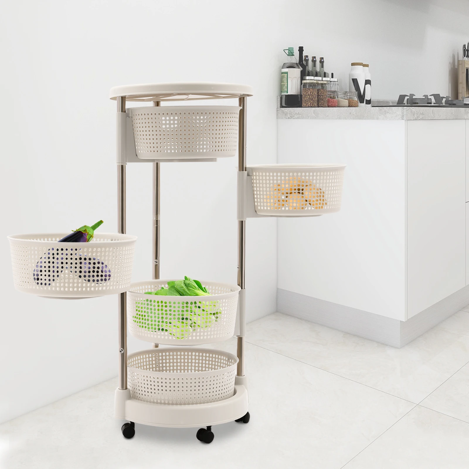 منظم سوزان كسول دوار 5 طبقات مع 360 درجة ° عربة تخزين متنقلة دوارة مع عجلات لسهولة الوصول إلى المطبخ #3