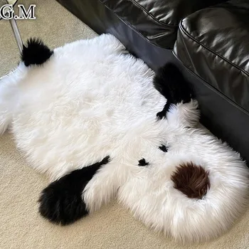 귀여운 Faxu 울 강아지 영역 러그, 부드러운 플러시, 미끄럼 방지 바닥 러그, 침실용 푹신한 샤그 강아지 카펫, 거실 홈 데코