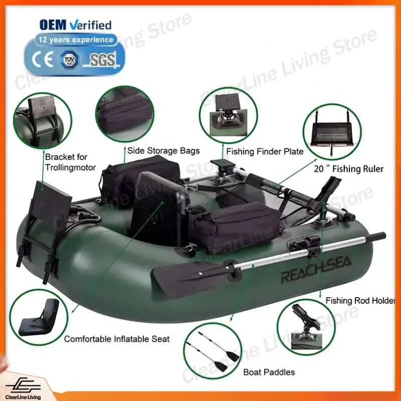 170cm Inflatable Fishing Boat 1 Person Small Black PVC Dinghy Tender Yacht Accessory Portable Raft Canoe Kayak for Lake River