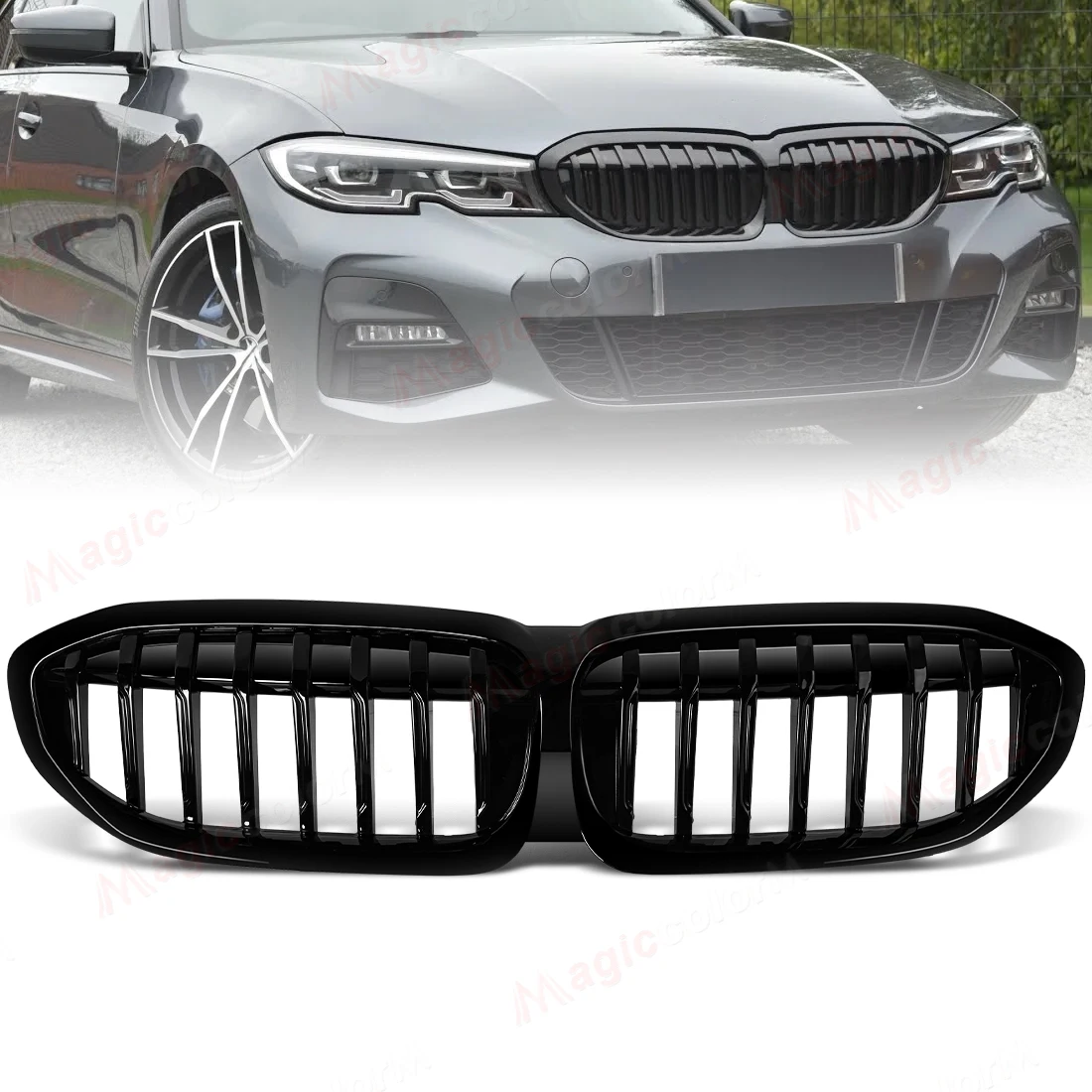 

Front Bumper Kidney Grill For BMW 3-Series G20 G21 2019-2022 318i 320i 320d 330i 340i 340d M Sport Black Diamonds Style Grille