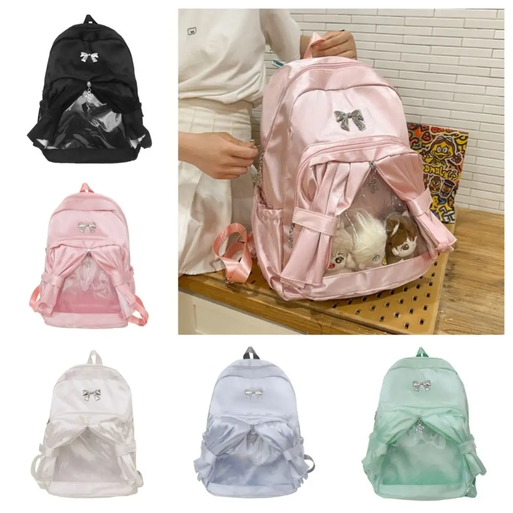 Casual Large Capacity Transparent Pocket Curtain Backpack Clear Creative Cotton Doll Itabag Nylon Bow Badge Display Ita Bag JK