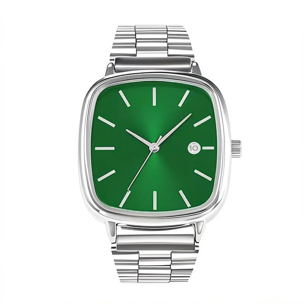 Vintage Stainless Steel Square Quartz Watch Calendar Functional Fashion Timepiece Simple Elegant Style For Men And Women