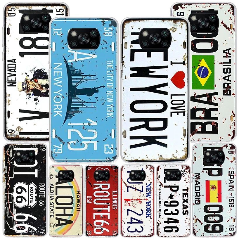 License New York Plate Number Phnoe Case for Xiaomi Poco X5 Pro X4 Gt X3 Nfc M5S M4 M3 M2 F3 F2 F1 Mi Note 10 Lite A2 A3 Unique