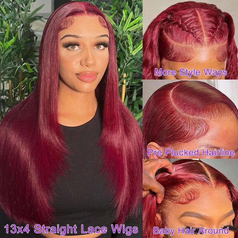 Straight Human Hair Wig 99J Burgundy 13x4 HD Lace Front Wigs Pre Plucked Baby Hair Glueless Wear And Go Natural Look On Clearance Sale For Woman