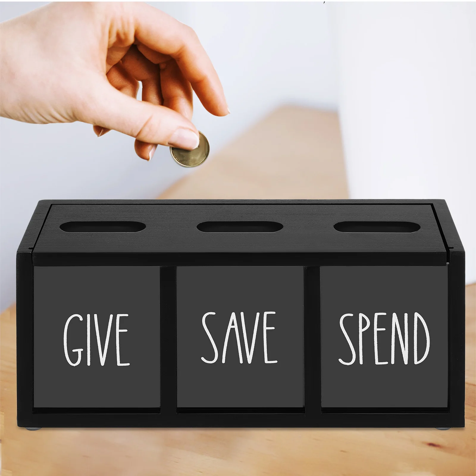 Geldbesparende kinderbox Houten geldhouder met helder zicht aan de voorkant - Bespaar plaatsen Geef ontwerp voor het onderwijzen van financiële verantwoordelijkheid