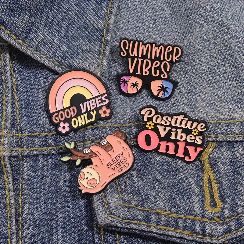 Rainbow Good Vibes Only Enamel Pins Sloth Sleep Vibes Only Brooches Cartoon Cute Collar Lapel Badge Backpack Accessory Wholesale