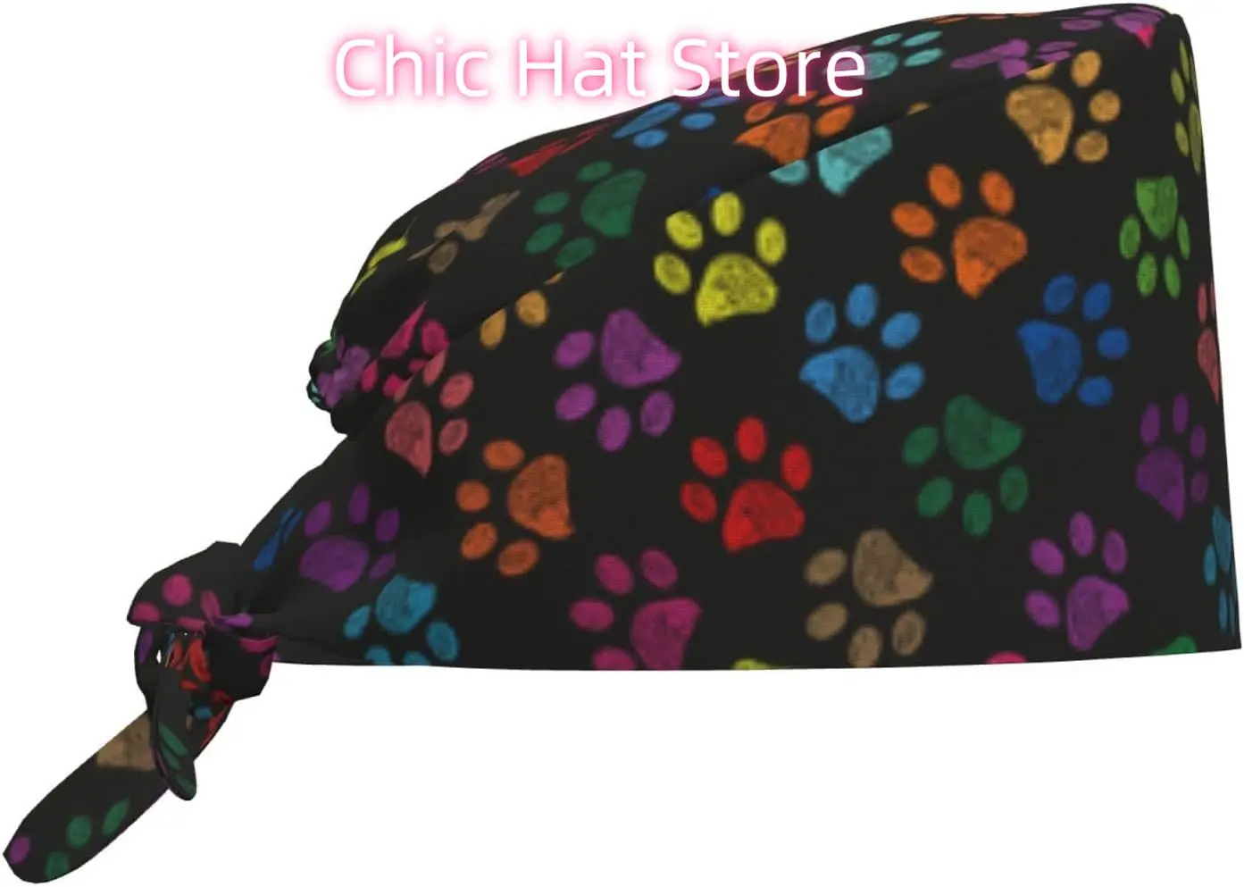 

Dog Paw Prints Working Cap Scrub Cap with Sweatband Adjustable Unisex Women Tie Back Hat Nurse Caps