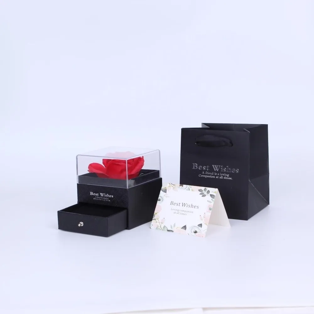 

Новая шкатулка для ювелирных изделий с красной розой, ожерелье для хранения с поздравительной открыткой, цветочная подарочная коробка, упаковочная коробка для ожерелья с мылом и цветком на День святого Валентина