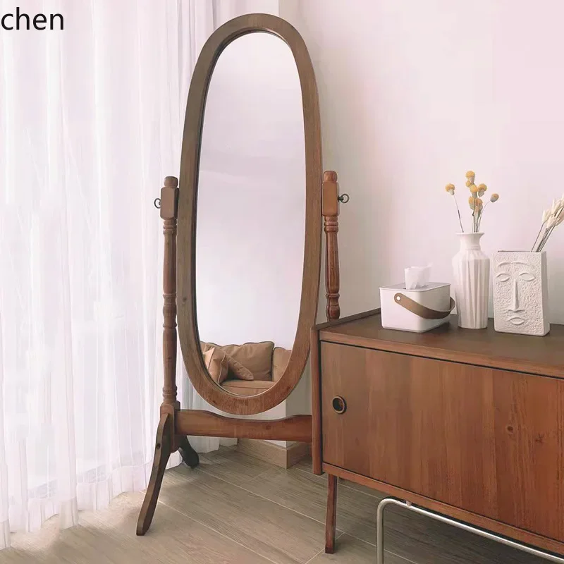 

V8 french retro solid wood dressing mirror clothing round floor-standing full-length mirror