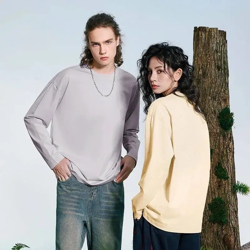 

Men's Women Sweatshirt 2025 Autumn Loose Collared Pullover Hoodie Trendy Couples Solid Color Long Sleeve T-shirt Sweater