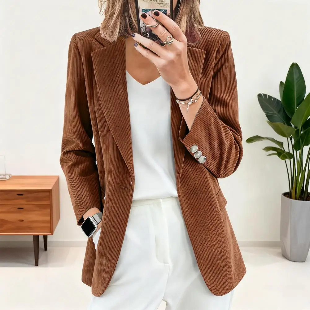 Business Outerwear Women Suit Coat Women’s Slim Fit Suit Jacket Single Button Business Blazer Long Sleeve Lapel Coat with Flap