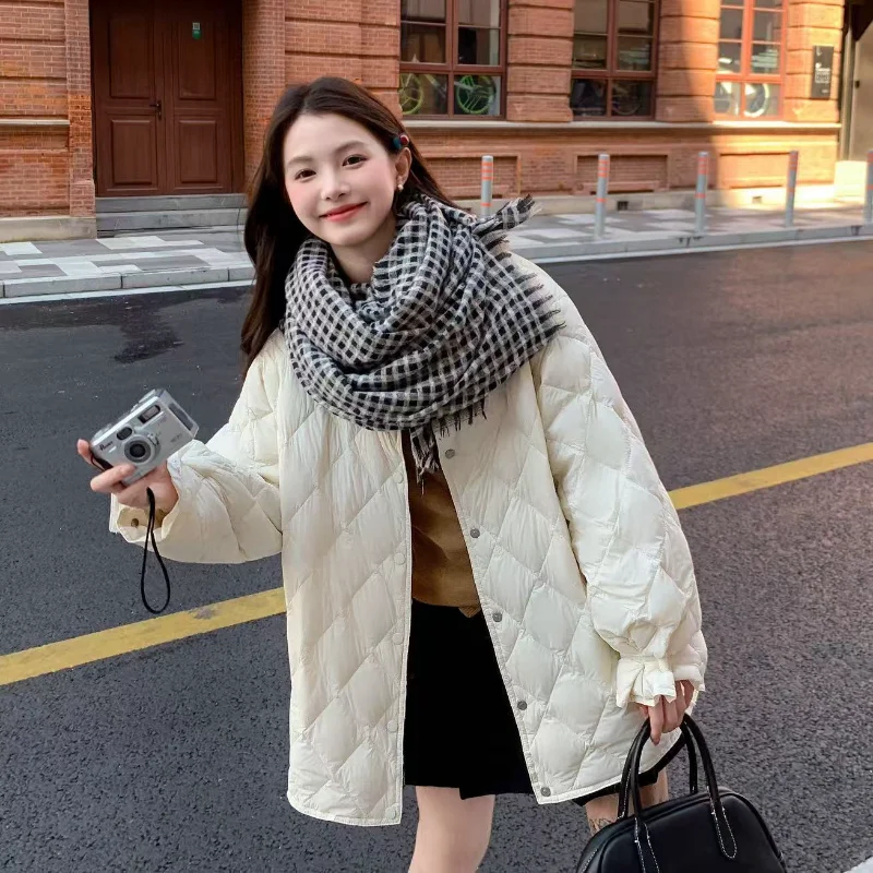 Piumino di media lunghezza 2025 Nuovo arrivo invernale Cappotto caldo casual da pendolare con motivo a diamanti ispessito oversize alla moda