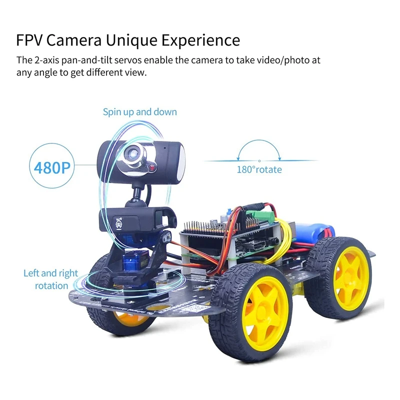 Для Raspberry Pi 4B Smart Car Robot Kit WIFI Smart Camera Python Электронный обучающий комплект Американская вилка