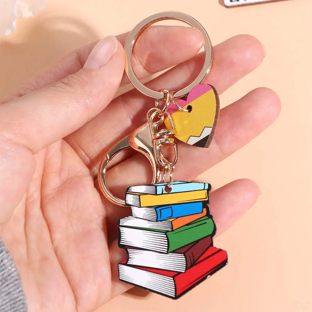 Wooden Pencil Rainbow Keychain Geometric Shape English Letter Teacher's Day Keychain Aesthetic Art Teacher Education Pendant