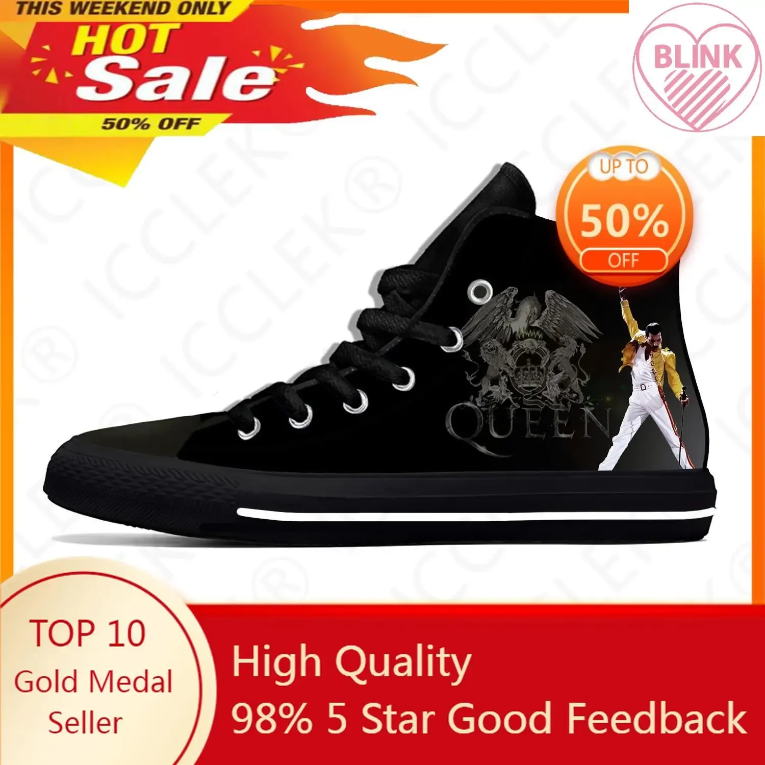 Hot Queen Freddie Mercury Rock Band Fashion Breathable Casual Shoes High Top Lightweight Mens Womens Sneakers Latest Board Shoe